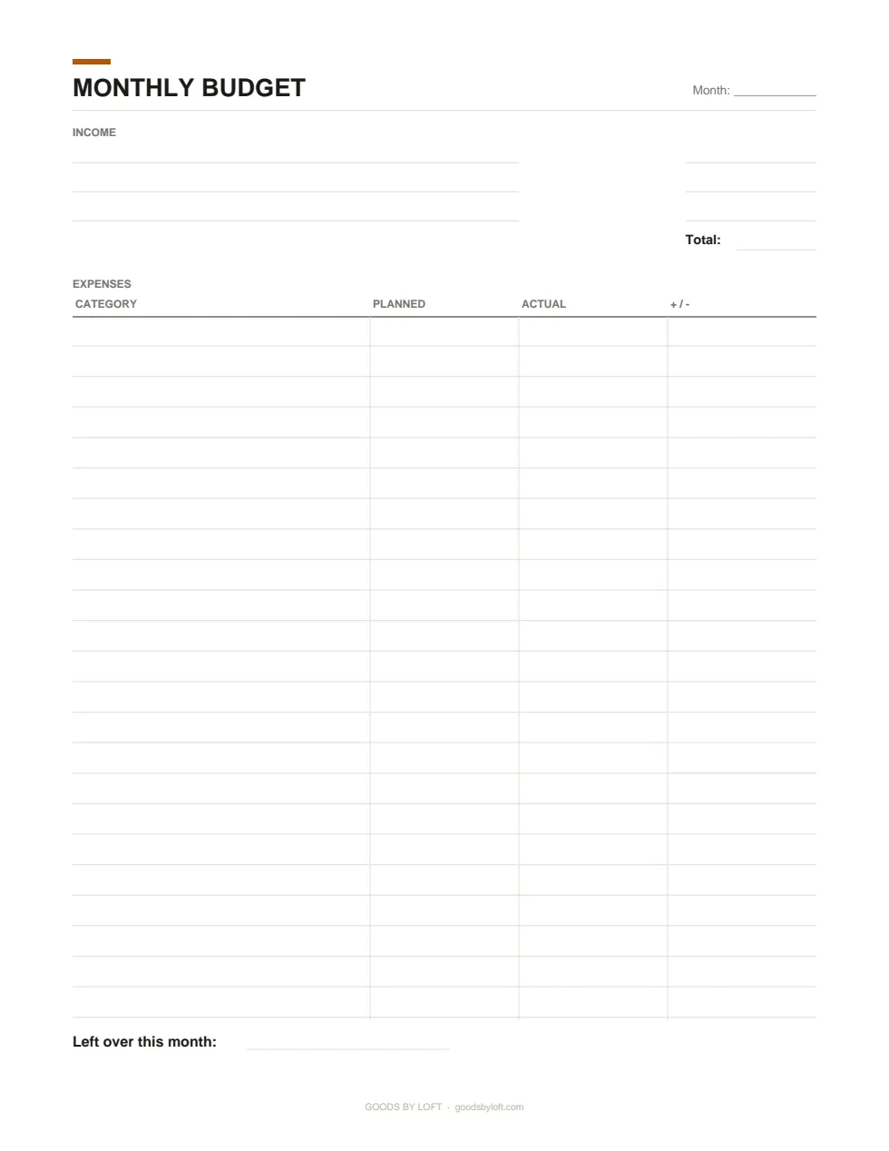 The monthly budget: planned vs actual, side by side