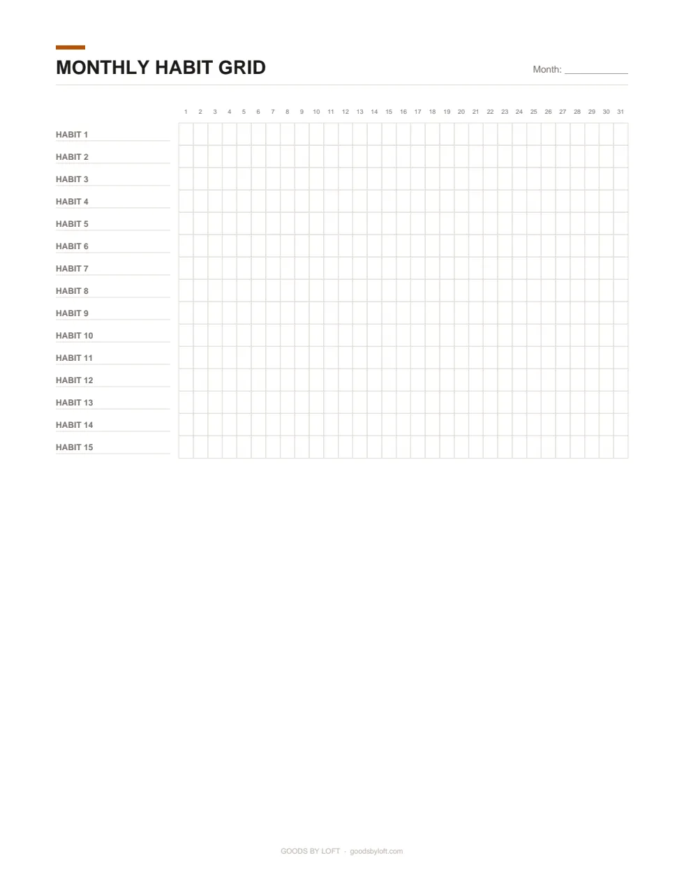 Up to 15 everyday habits on one monthly grid
